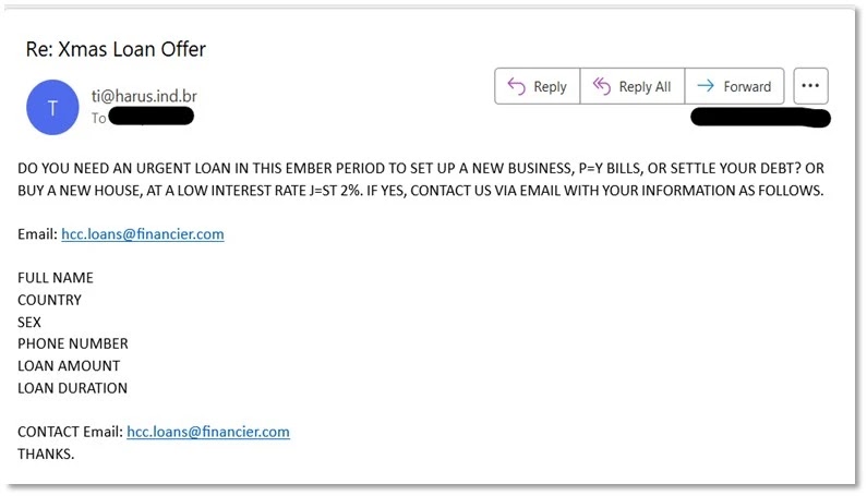 Χριστουγεννιάτικη προσφορά δανείου (Πηγή - Forcepoint)